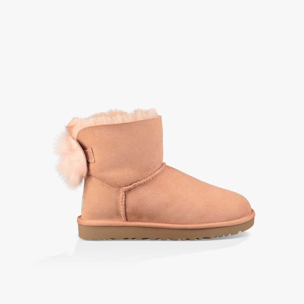 Bottes Classic UGG Fluff Bow Mini Femme Orange/Marron Soldes 852RZXUH